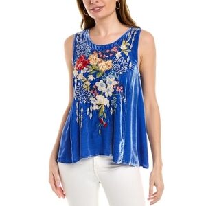 Johnny Was NWT Josephine Velvet Silk Blend Floral Embroidered Swing Tank